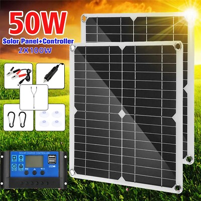 #ad 50W Watt 12V Monocrystalline Solar Panel Battery Charger Kit 60A Home RV Camp $44.64