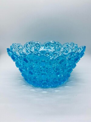 #ad Stunning Blue Daisy and Button Vintage Glass Bowl 011824 $24.99