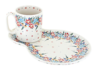 #ad Blue Rose Polish Pottery Tara Breakfast Plate with Mug $76.50