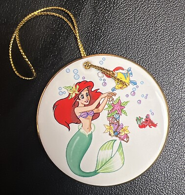 #ad Ariel Little The Mermaid’s Gift Christmas Disney Grolier Porcelain Disk Ornament $16.98