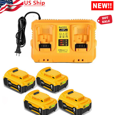#ad 2Pack 20V 6.0AH Battery With FAST Charger For DeWalt XR Lithium DCB204 2 DCB206 $139.99