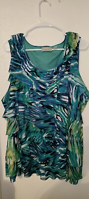 #ad Women Plus Avenue Sz 3X 22 24 Turquoise Blue Tank Top Casual Layered $11.21