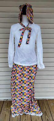#ad Prairie Dress Women#x27;s Old West Costume Adult Cotton Skirt Top Bonnet Pioneer VTG $35.97