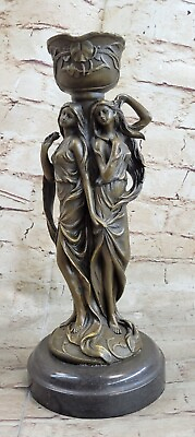 #ad Art Deco two Twin Sisters Maiden Candelabra Bronze Sculpture Marble Base $149.50