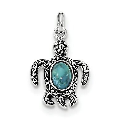 #ad Reconstituted Turquoise Turtle Pendant in Oxidized 925 Sterling Silver $34.99