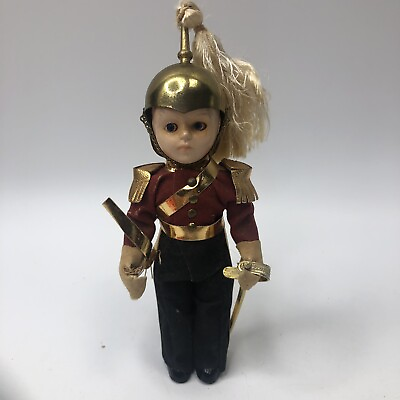 #ad English Queens Guard Soldier Doll Brass Helmet amp; Sword Vintage Standing 6quot; Tall $14.67