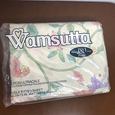 #ad VTG WAMSUTTA Ultracale Double Fitted Sheet Floral 180 Thread Count NEW 54quot;x75quot; $16.99