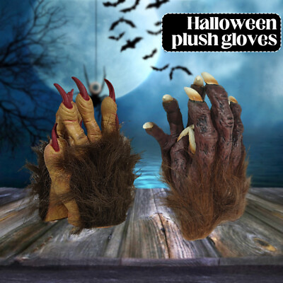#ad Halloween Wolf Gloves Claw Werewolf Cosplay Costumes Monster Hand Paw Scary Prop $13.75