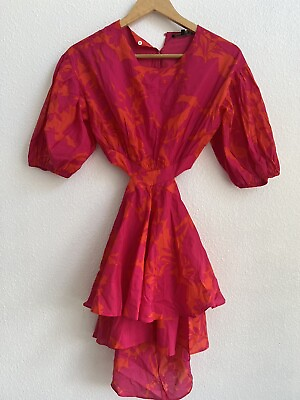#ad Lulu Maria Shop Womens Fuchsia Orange Mini Dress side cut out size LARGE $40.00