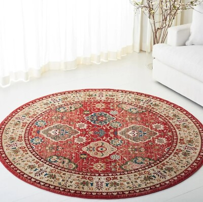 #ad Traditional Oriental 7#x27; Round Rug Medallion Persien Carpet Lauren Ralph Red New $383.13