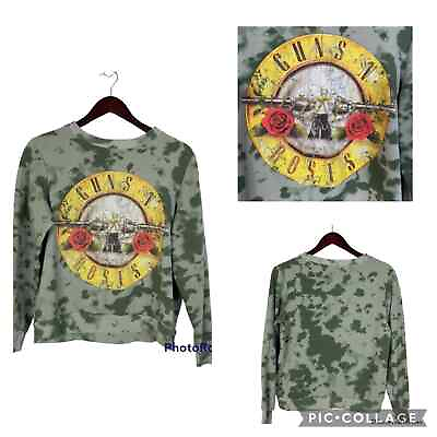 #ad Guns N Roses Womens Tie Dye Green Long Sleeve Vintage Distressed Sweatshirt Sz M $19.00