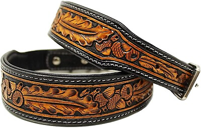 #ad Leather Padded Dog Collar Heavy Duty Floral Tooled Handmade With Free Shipping $44.99