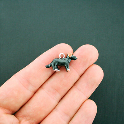2 Black Dog Charms Silverplated Enamel 3D Details Fun and Colorful E199 $7.50