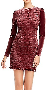 #ad Aqua WINE Velvet Smocked Puff Sleeve Dress US Large $17.77