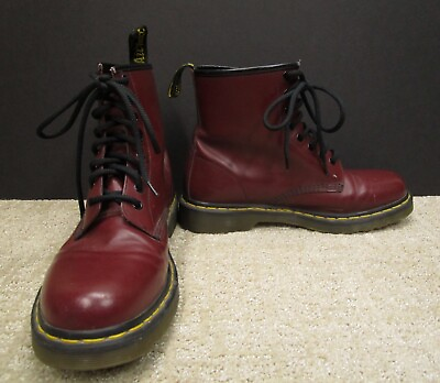 #ad Dr Martens Boots Men 10 Burgundy Maroon Doc Air Wair Smooth Leather Combat $69.99