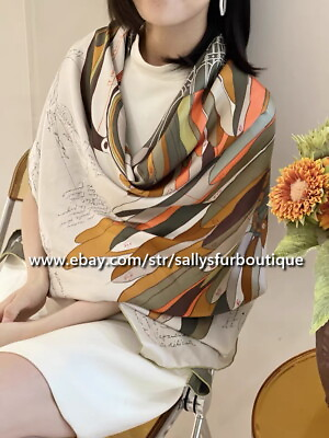 #ad Sallys Boutique Twill Silk Wrap Scarf Stole Double Face Print Large Shawl 53quot; $64.80