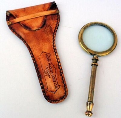#ad Solid Brass Magnifying Glass With Leather Case Nautical Small Reading Magnifier $28.49