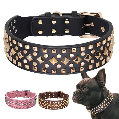 #ad 2quot; Wide Studded Leather Dog Collar Adjustable Pet Necklace for Medium Large Dogs $32.99