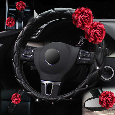 #ad Universal Bling Diamante Rose Faux Leather Cover Car Accessories Interior Decor $15.40