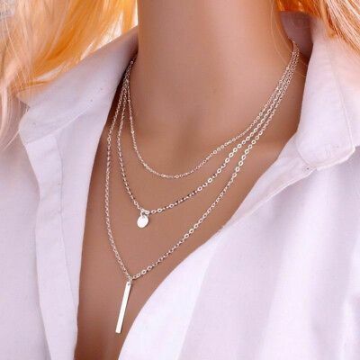 #ad Boho Women Multi layer Long Chain Pendant Crystal Choker Necklace Jewelry $5.99