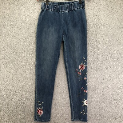 #ad Soft Surroundings Jeans Red Floral Embroidered Skinny Elastic Womens Small $45.00