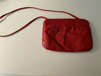 #ad Vtg Red Faux Leather World Fashion Right Handbag Purse 10 x 7 Retro 70#x27;s READ $17.84