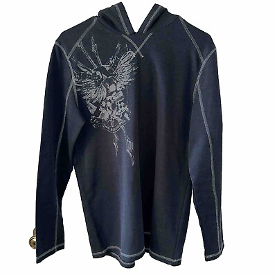 #ad MK MACHINE Mens shirt hoodie skull wings Long Sleeve Thermal Size Large Black $11.95