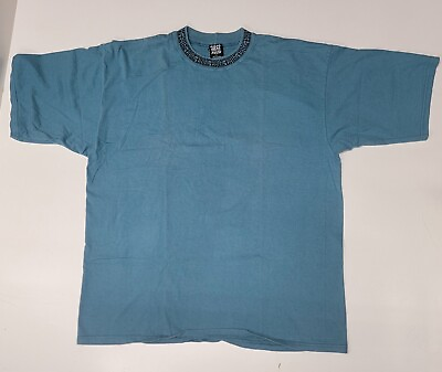 #ad Vintage 90s Geometric Print Collar T Shirt Blue Large $27.97