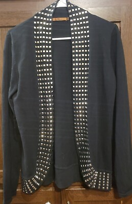 #ad 🌺Belldini Women#x27;s Medium Black Open Studded Cardigan Sweater EUC So Cute 🌺 $19.99