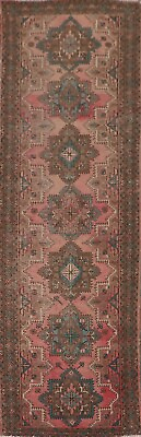 #ad Vintage Pink Brown Traditional Geometric Hand knotted Hallway Runner Rug 3#x27;x12#x27; $800.40