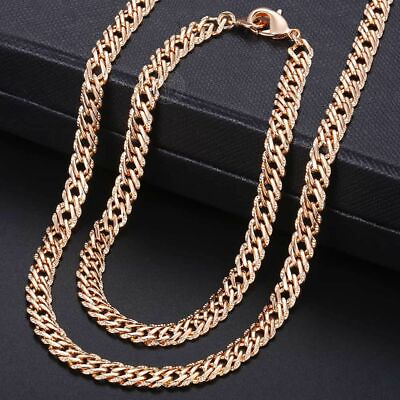 #ad Girl Chain Necklace Bracelet Set 585 Rose Gold Braided Foxtail Bead Link Jewelry $22.00