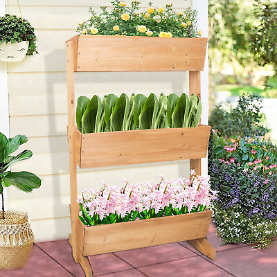 #ad 3 Tier Raised Garden Bed Vertical Elevated Box Planter Flowers Vegetables Herbs $48.96