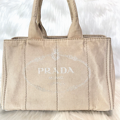 #ad PRADA Canapa M Tote Hand Bag Beige $199.00