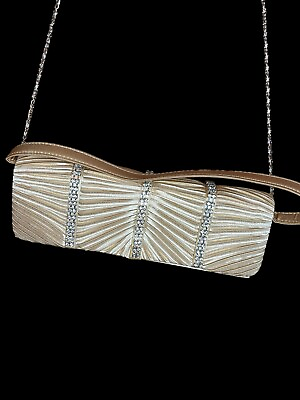 #ad Daniel Ames Gold Fabric with Crystals Evening Bag Detachable Chain amp; Hand Strap $35.00