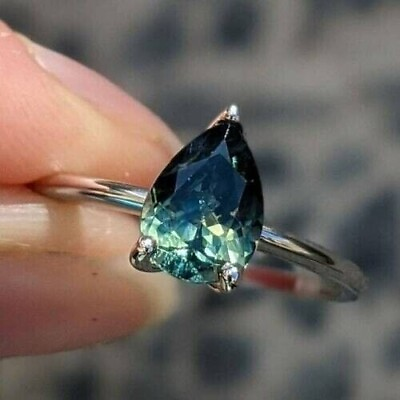 #ad Certified Natural Teal Sapphire 925 Sterling Silver Ring Gift For Free Ship $68.99