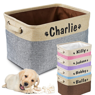 #ad Personalised Dogs Name Toys Storage Boxes Customized Pets Organizer Basket Bin $18.49