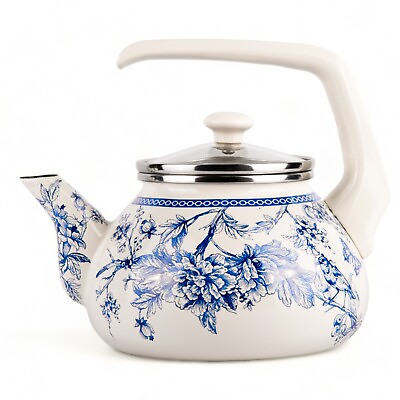 #ad BLUE BIRD ENAMEL KETTLE Stovetop Tea Pot Vintage Antique Tea Kettle 2.3 QT $47.95