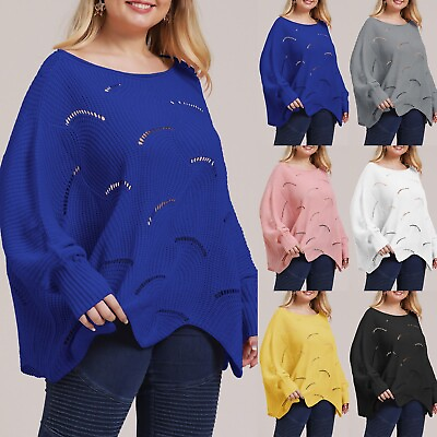 #ad Woven Pullover Sweater Irregular Loose Bat Long Sleeve Hollow Out Knit Sweaters $24.65