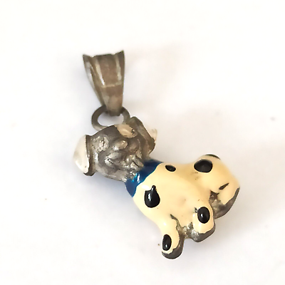 #ad Dalmatian Dog Pendant Silver 925 3D Enamel VTG Vintage Charm 2.4g 1.1quot; Gift $16.00