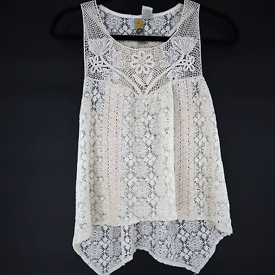 #ad Mimi Chica Womens Crochet Tank Top Size Medium Ivory Lace Sleeveless Flowy Boho $15.00