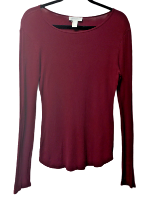 #ad Womens Forever 21 Long Sleeve Pullover Ribbed Shirt Size Large Maroon Base Layer $8.99