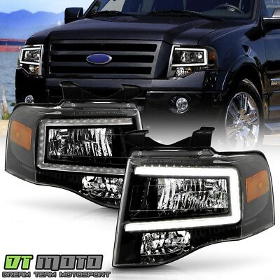 #ad For 2007 2014 Ford Expedition Upgrade Black LED Tube Headlights Pair LeftRight $175.99