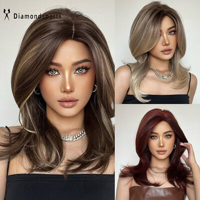 #ad US 20 inch Soft Hair Blonde Wine Brown Wigs with Side Bangs for Women Daily Use $17.09