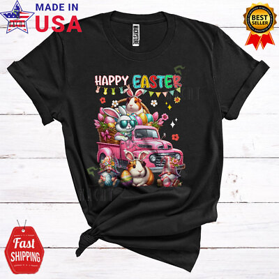 #ad Happy Easter Bunny Guinea Pig On Pickup Truck Egg Basket Gnomes Animal Shirt C $22.45