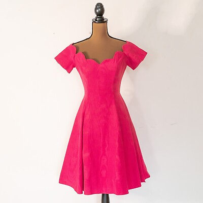 #ad Karen Lucas f Niki pink vintage 80s scalloped short sleeve Party Prom Dress Sz 8 $35.00