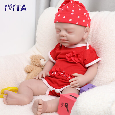 #ad IVITA 19#x27;#x27; Lifelike Reborn Baby Doll Baby Full Silicone Infant Sleeping Girl $165.00