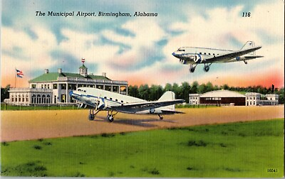 #ad Vintage Postcard Municipal Airport Birmingham AL Alabama with Airplanes P 88 $11.95