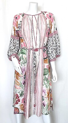 #ad D#x27;Ascoli Midi Cotton Dress Sz L Pink Green Orange Off White Black $350 $44.99