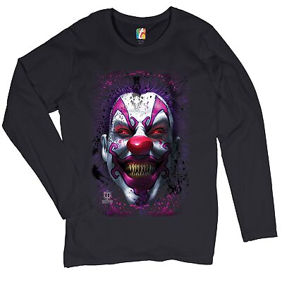 #ad Scary Creepy Grinning Clown Women#x27;s Long Sleeve T shirt Spooky Halloween Horror $32.95