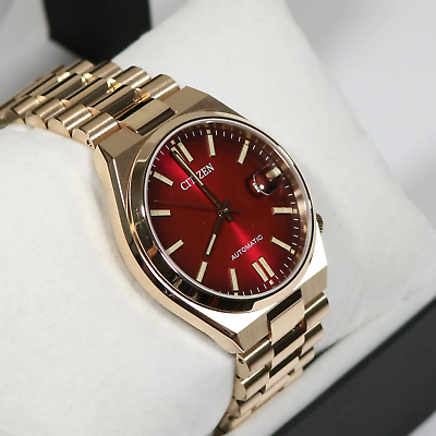 #ad Citizen Tsuyosa Automatic Gold Tone Steel Red Dial Watch NJ0153 82X $298.99